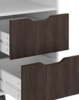 54" White And Walnut Wood Rolling Pedestal Computer Desk With And Two Drawers