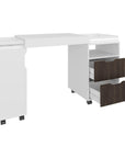 54" White And Walnut Wood Rolling Pedestal Computer Desk With And Two Drawers
