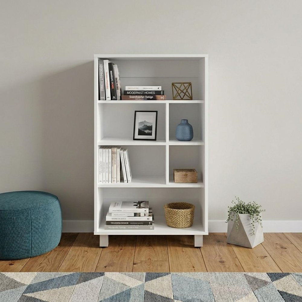 41" White Wood Four Tier Bookcase