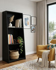 47" Black Wood Three Tier Bookcase