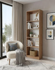 71" Beige Wood Five Tier Bookcase