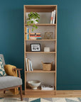 71" Beige Wood Five Tier Bookcase