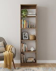 71" Beige Wood Five Tier Bookcase