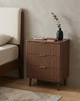 30" Brown Wood Ribbed Texture Three Drawer Nightstand With USB
