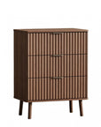 30" Brown Wood Ribbed Texture Three Drawer Nightstand With USB
