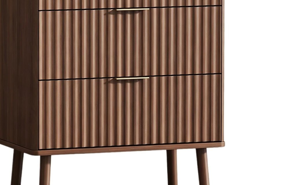 30" Brown Wood Ribbed Texture Three Drawer Nightstand With USB