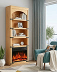 70" Natural Wood Four Tier USB Bookcase