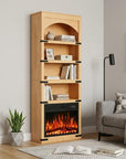 70" Natural Wood Four Tier USB Bookcase