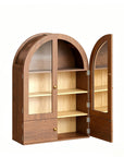 34" Brown Wood Wall Mounted Glass Panel Inlay Four Door Bathroom Cabinet
