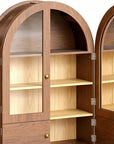 34" Brown Wood Wall Mounted Glass Panel Inlay Four Door Bathroom Cabinet