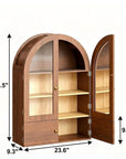 34" Brown Wood Wall Mounted Glass Panel Inlay Four Door Bathroom Cabinet