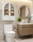 34" Brown Wood Wall Mounted Glass Panel Inlay Four Door Bathroom Cabinet