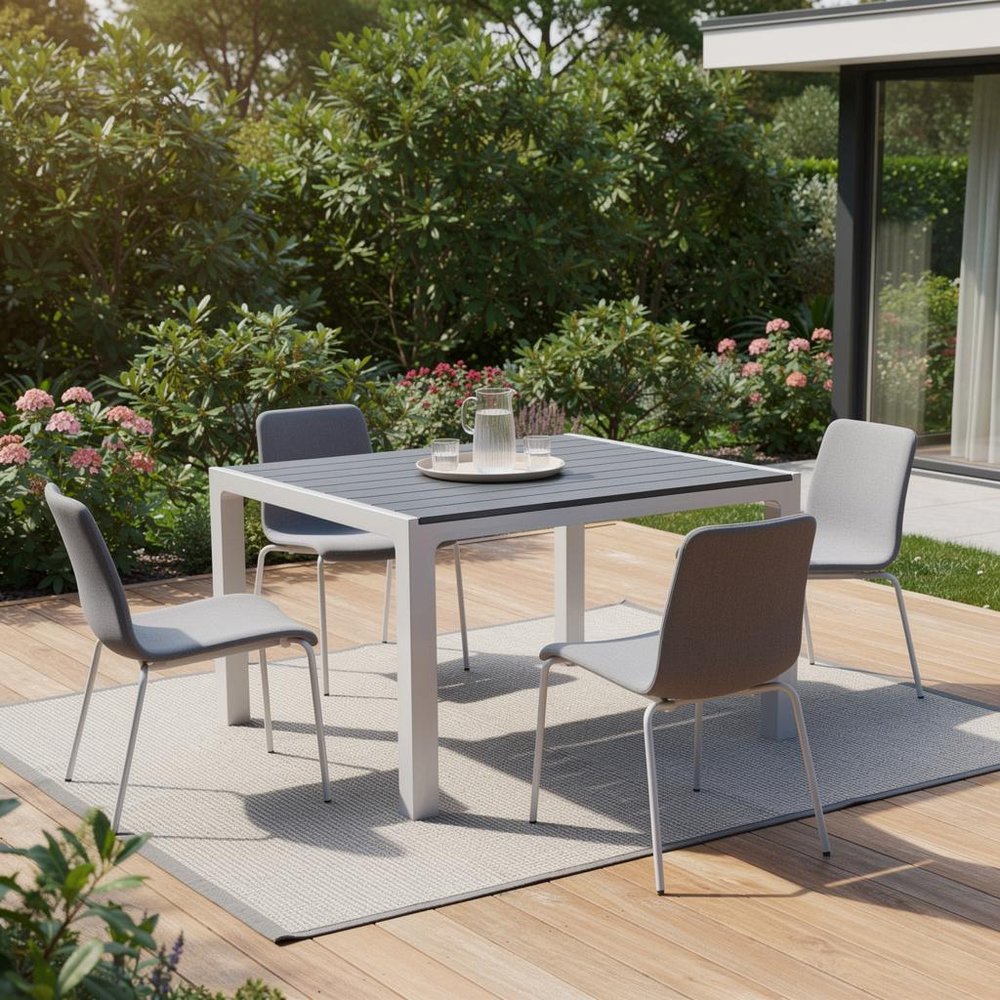 35" Black And Brown Heavy Duty Plastic Square Outdoor Table with Umbrella Hole