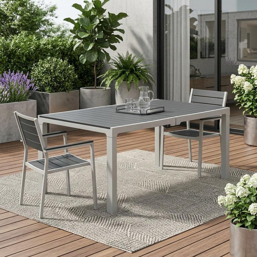 71" Brown And Black Heavy Duty Plastic Outdoor Dining Table with Umbrella Hole