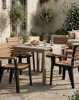 Set of Four Brown And Black Faux Wood Heavy Duty Plastic Outdoor Stacking Arm Chairs