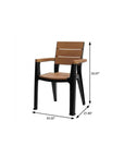 Set of Four Brown And Black Faux Wood Heavy Duty Plastic Outdoor Stacking Arm Chairs