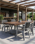 Set of Four Charcoal And Gray Faux Wood Heavy Duty Plastic Outdoor Stacking Arm Chairs