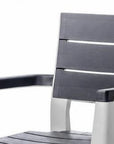 Set of Four Charcoal And Gray Faux Wood Heavy Duty Plastic Outdoor Stacking Arm Chairs