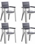Set of Four Charcoal And Gray Faux Wood Heavy Duty Plastic Outdoor Stacking Arm Chairs