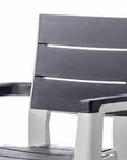Set of Four Charcoal And Gray Faux Wood Heavy Duty Plastic Outdoor Stacking Arm Chairs