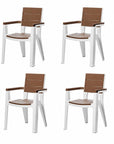 Set of Four Brown And White Faux Wood Heavy Duty Plastic Outdoor Stacking Arm Chairs
