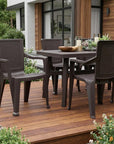 Set of Four Espresso Textured Heavy Duty Plastic Outdoor Stacking Arm Chairs