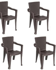 Set of Four Espresso Textured Heavy Duty Plastic Outdoor Stacking Arm Chairs
