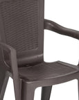 Set of Four Espresso Textured Heavy Duty Plastic Outdoor Stacking Arm Chairs