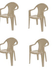Set of Four Taupe Textured Heavy Duty Plastic Outdoor Stacking Arm Chairs
