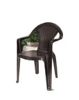 Set of Four Taupe Textured Heavy Duty Plastic Outdoor Stacking Arm Chairs