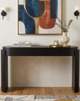 55" Teal Blue Wood Oval Double Pedestal Console Table With Two Drawers