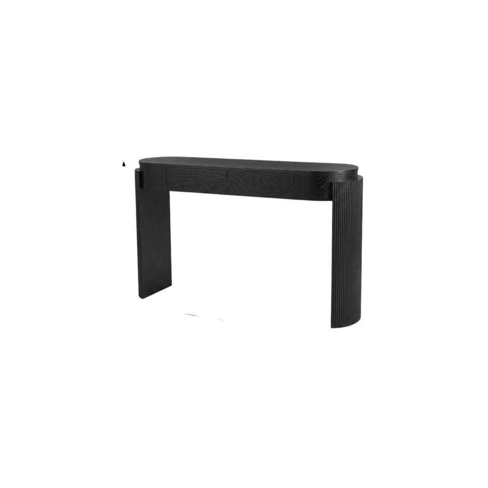 55" Teal Blue Wood Oval Double Pedestal Console Table With Two Drawers