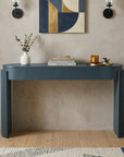 55" Teal Blue Wood Oval Double Pedestal Console Table With Two Drawers
