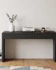55" Natural Wood Double Pedestal Console Table With Three Drawers