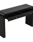 54" Black Wood Double Pedestal Curved Edge Console Table With Two Drawers
