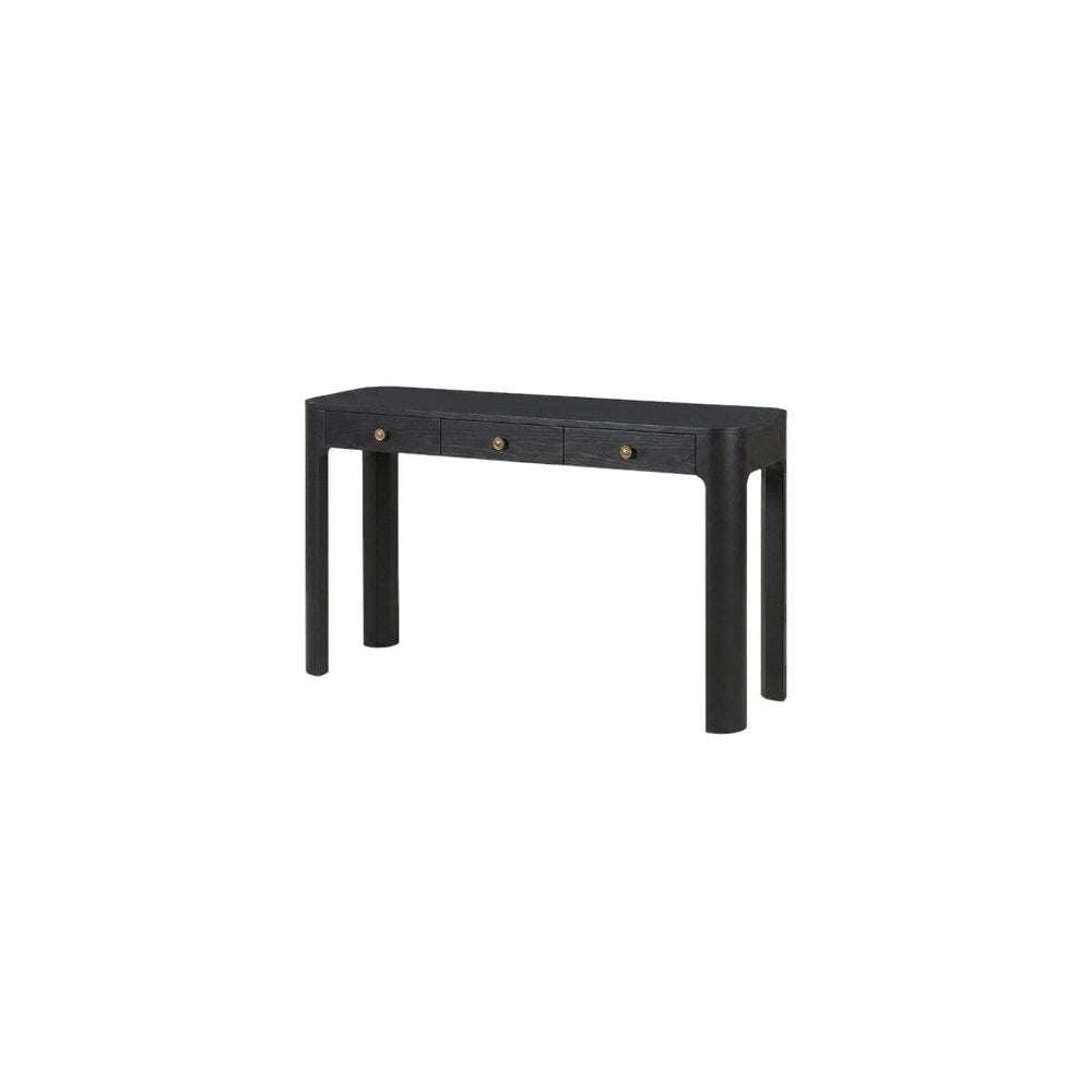 52" Black Wood Console Table With Three Drawers