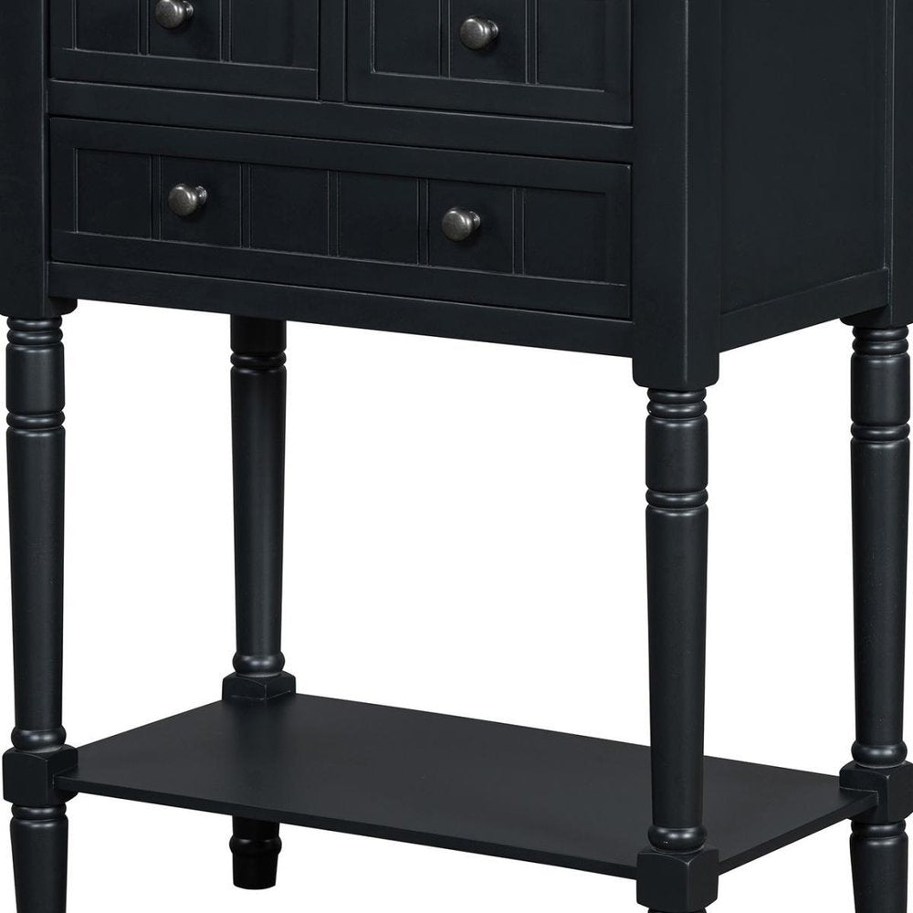 24" Blue Solid Wood Distressed Console Table With Shelf And Three Drawers