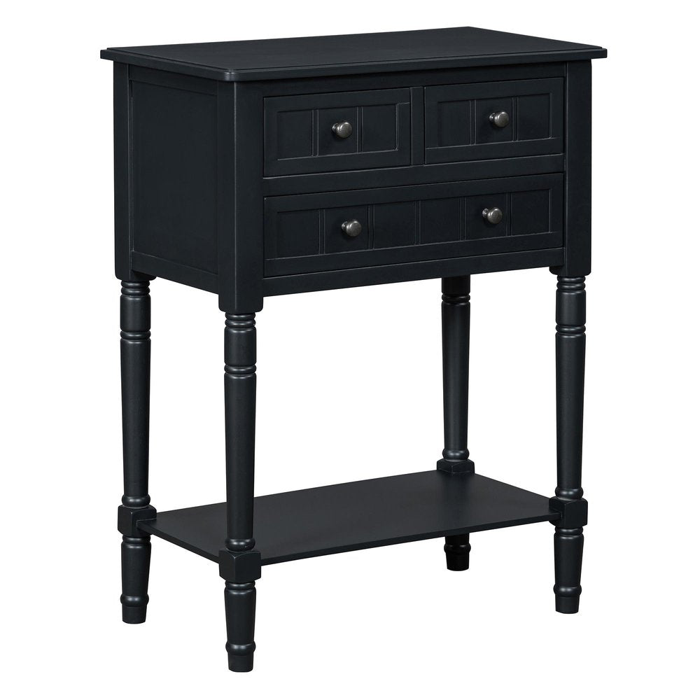 24" Blue Solid Wood Distressed Console Table With Shelf And Three Drawers