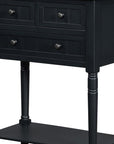 24" Blue Solid Wood Distressed Console Table With Shelf And Three Drawers