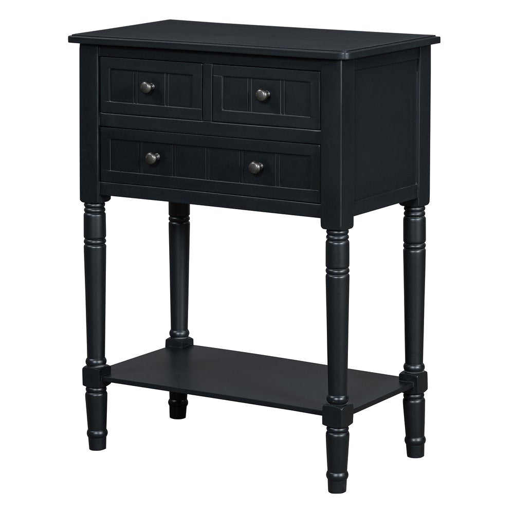 24" Blue Solid Wood Distressed Console Table With Shelf And Three Drawers