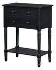 24" Blue Solid Wood Distressed Console Table With Shelf And Three Drawers