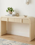 55" Cream Wood Round Double Pedestal Console Table With Two Drawers