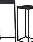 Set of Two Black Marble and Steel Square Frame Nested Tables