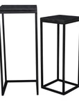 Set of Two Black Marble and Steel Square Frame Nested Tables