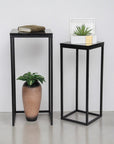 Set of Two Black Marble and Steel Square Frame Nested Tables