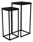 Set of Two Black Marble and Steel Square Frame Nested Tables