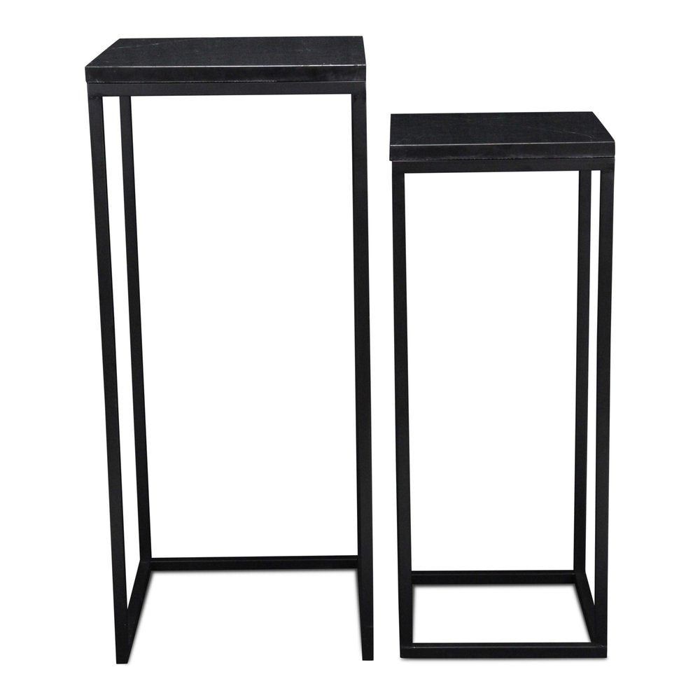 Set of Two Black Marble and Steel Square Frame Nested Tables