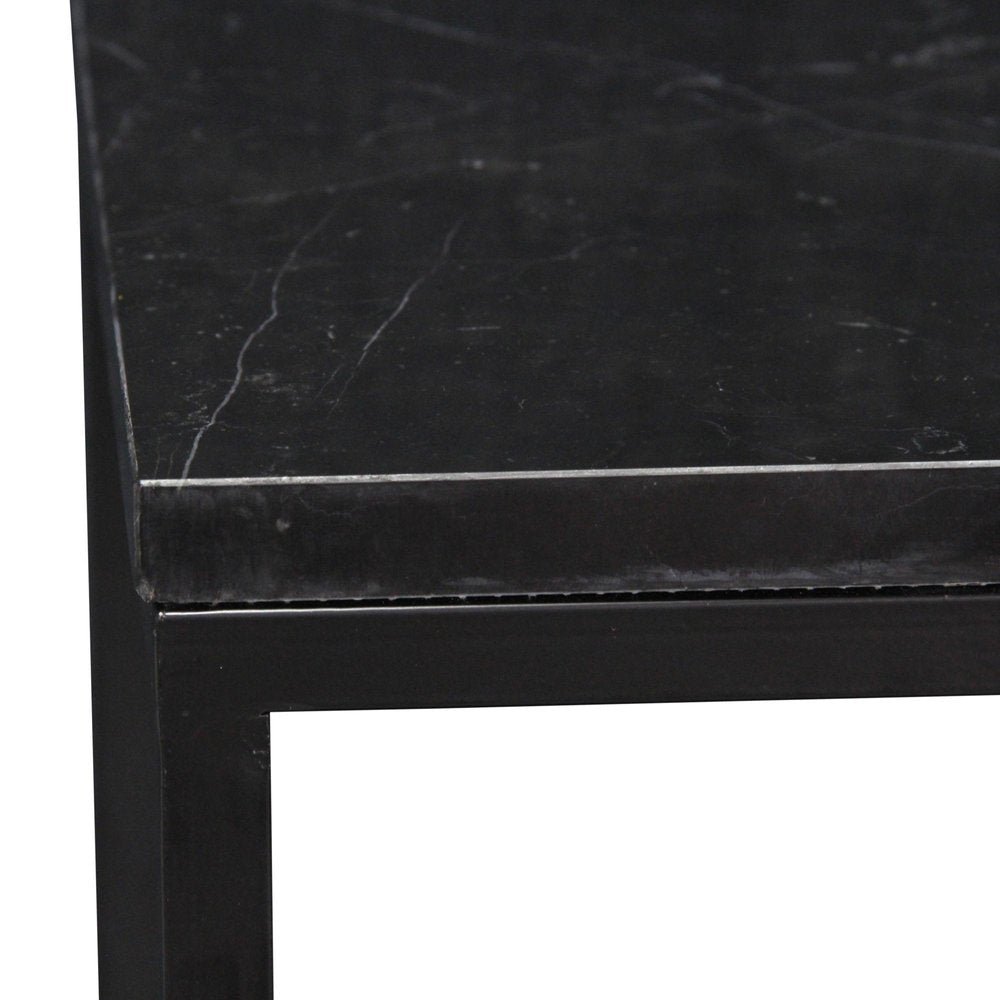 Set of Two Black Marble and Steel Square Frame Nested Tables