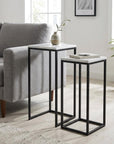 Set of Two Black Marble and Steel Square Frame Nested Tables