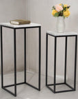 Set of Two Black Marble and Steel Square Frame Nested Tables